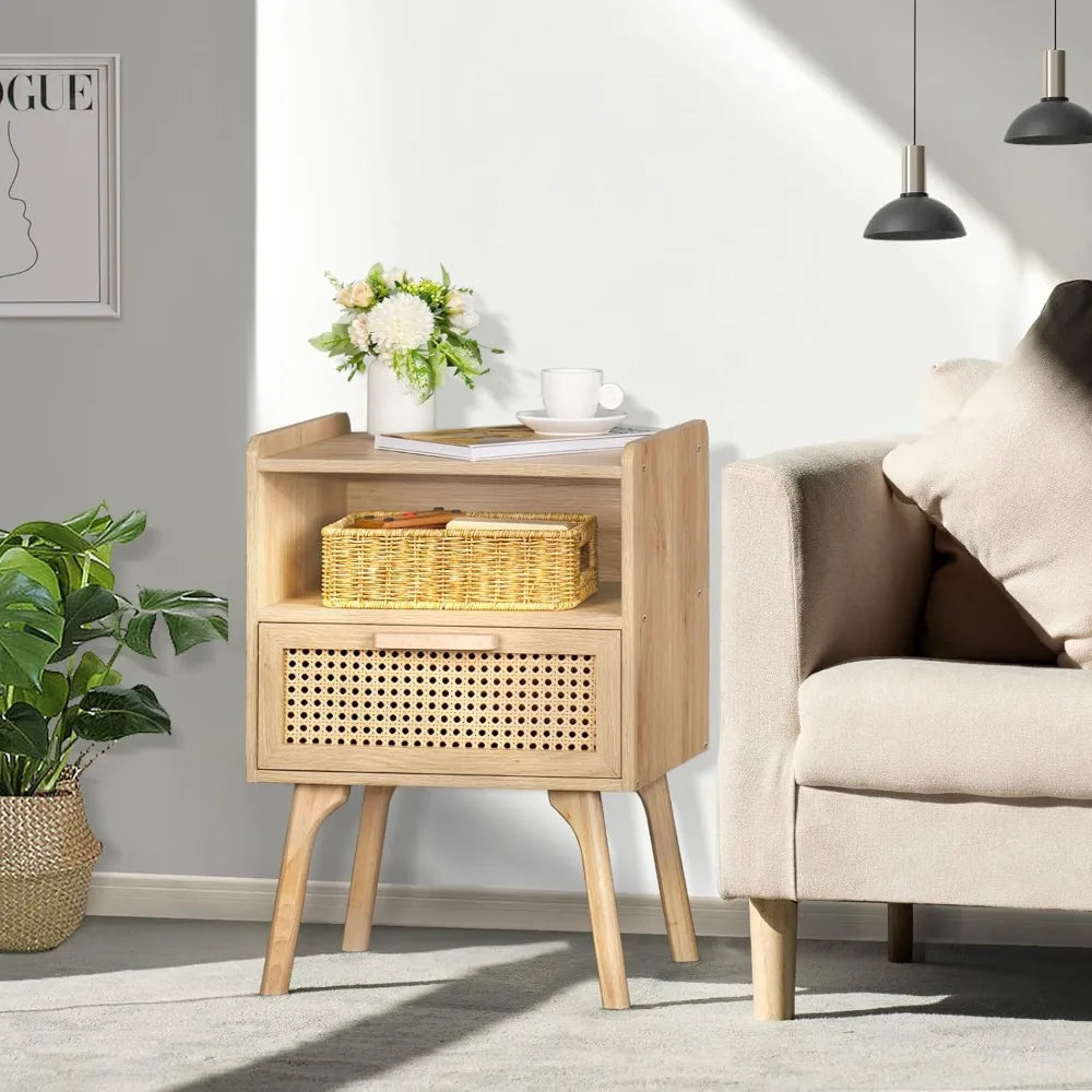 Complete Home and Apparel Rattan Nightstands Set Boho Style