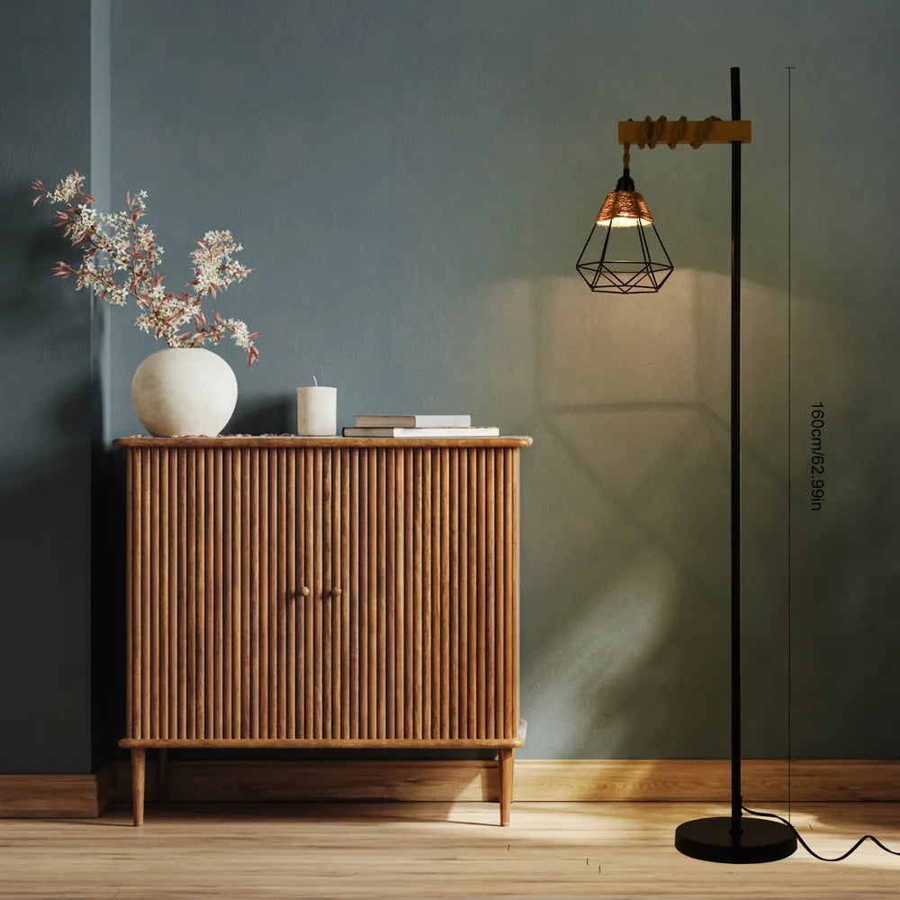 Bymaocar Retro Smart Floor Lamp Tall Rattan Lampshade
