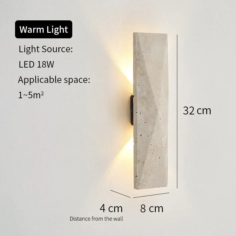 Outdoor Wall Lamp Travertine Stone Japanese Style LED Light