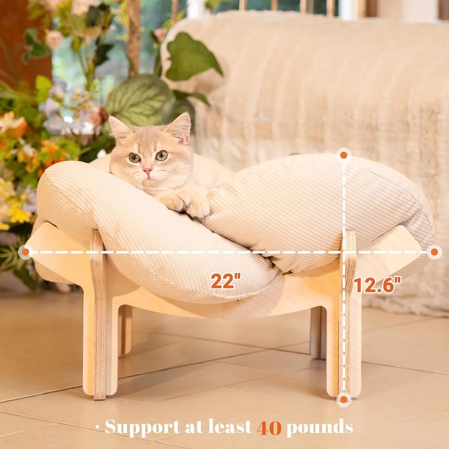 Elevated Wooden Cat Bed With Soft Cushion Sofa For Pets