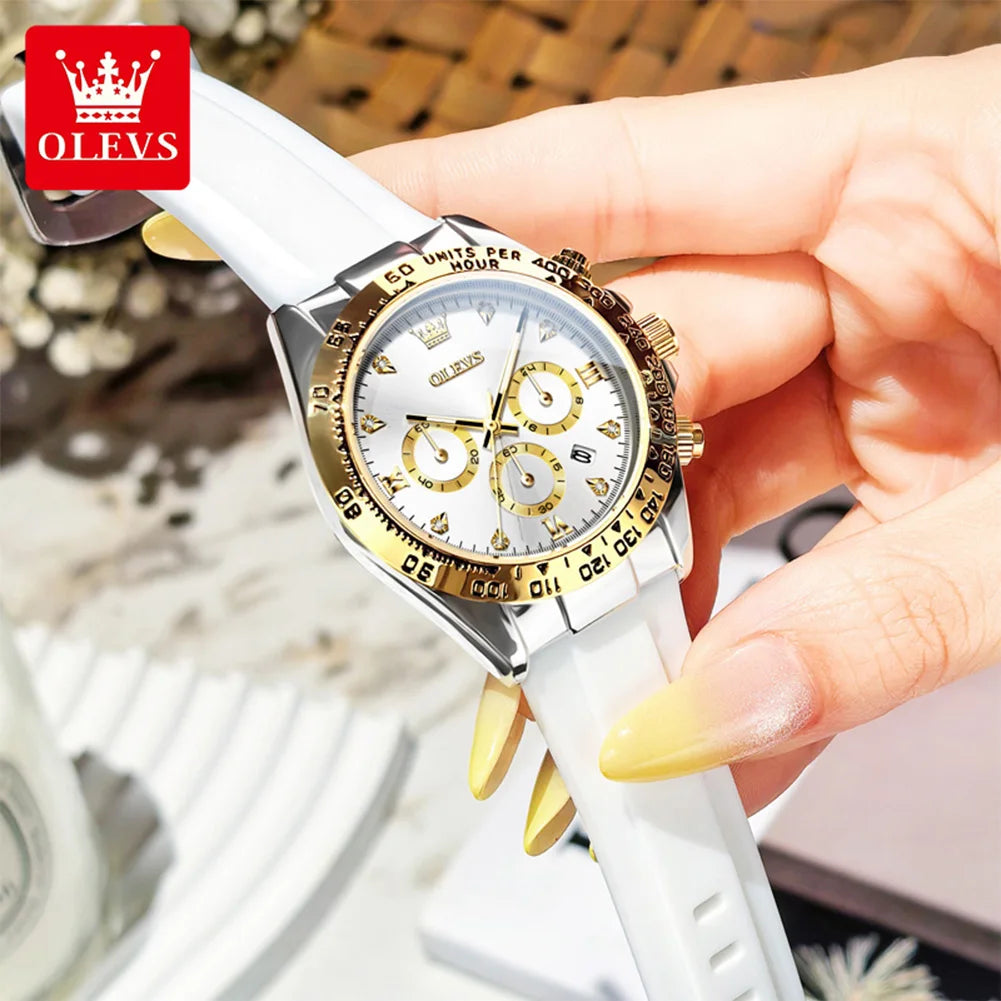 OLEVS Womens Quartz Chronograph Calendar Watch Silicone