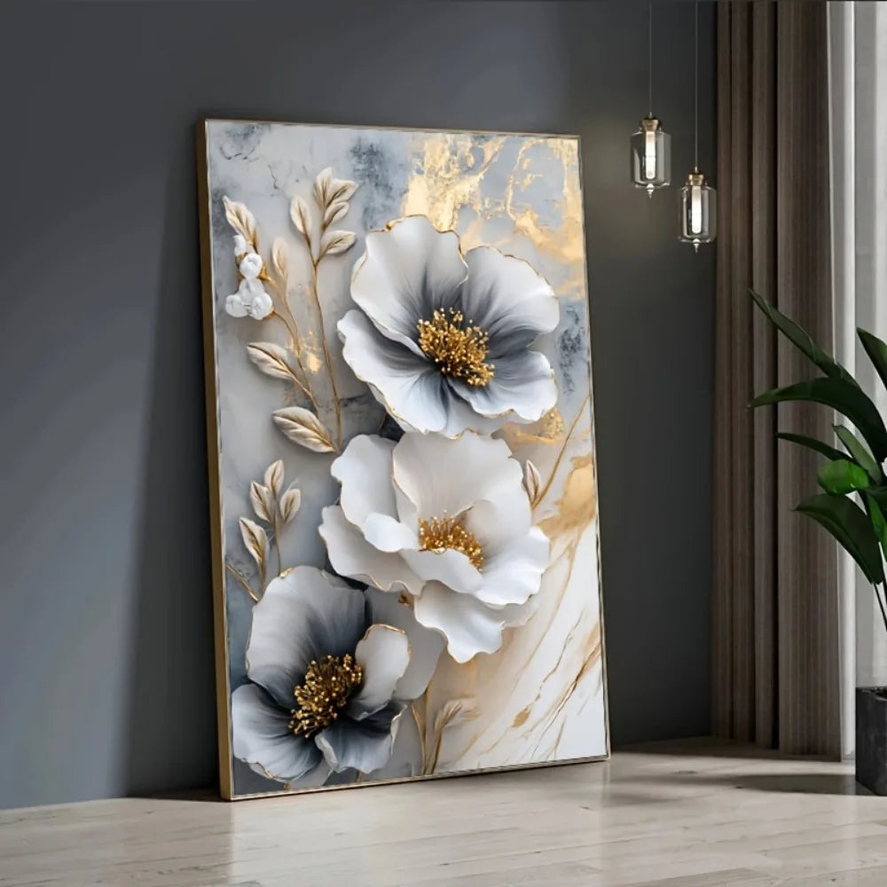 Hign-concerned Modern Luxury Floral Canvas Mural Framed 3D