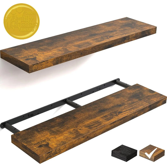Rustic Floating Shelves Wall Mounted Dual Tier Set 2