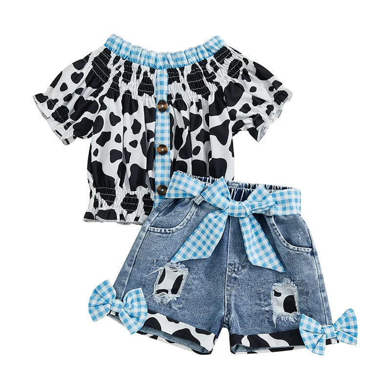 Guangdong Girls Leopard Sleeveless Top Distressed Shorts Set