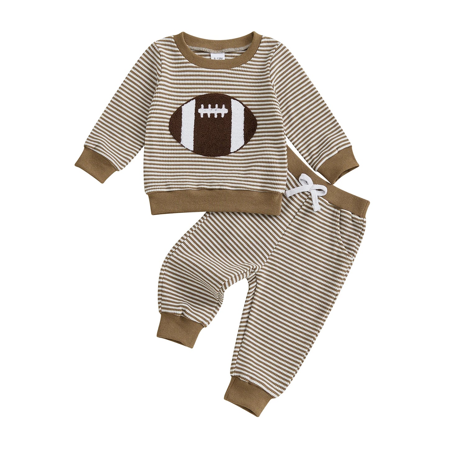 Boys 2 Piece Embroidered Rugby Set With Striped Pants