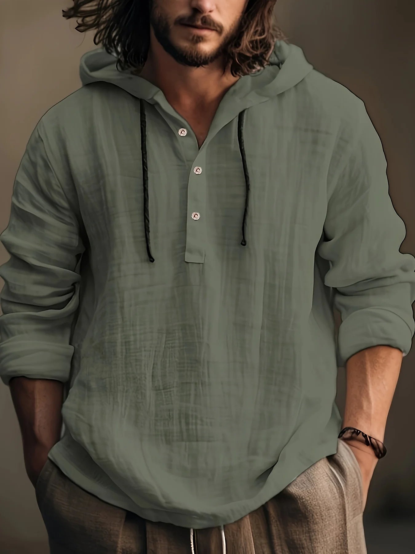 Zhejiang Men's Hooded Cotton Linen Shirt Sweatshirt Casual