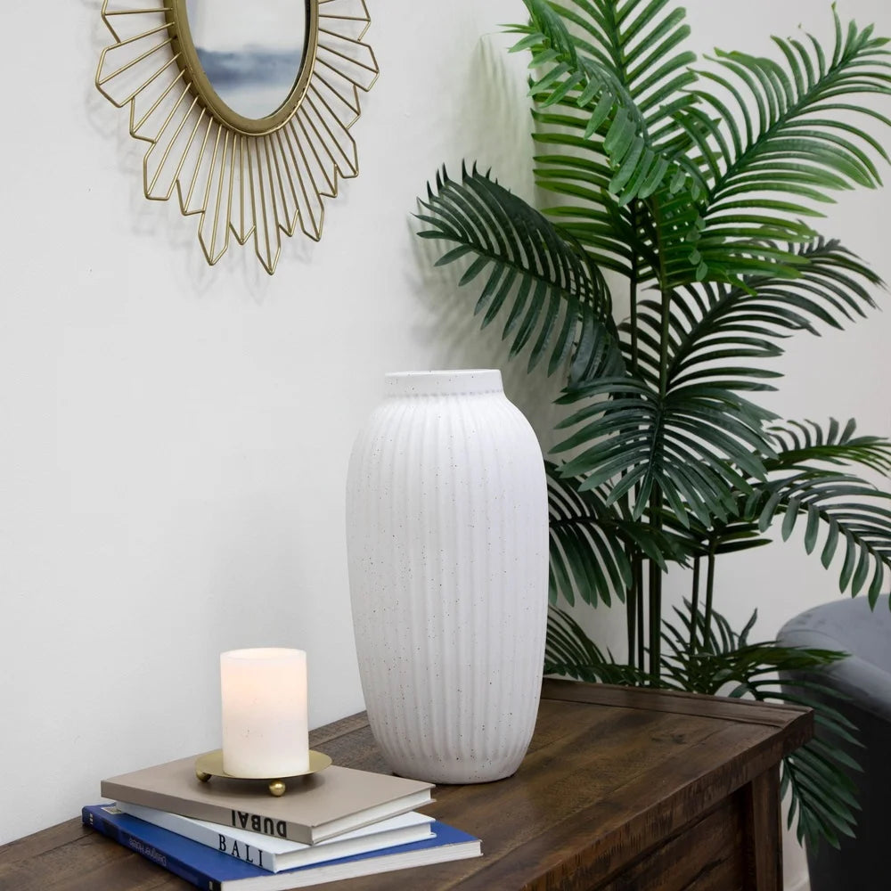 XMSJ Indoor Ribbed Ceramic Vase Speckled Accent Decor
