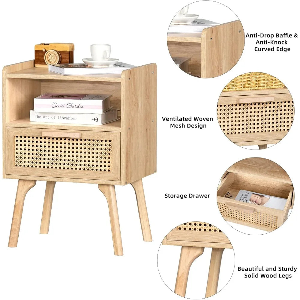 Complete Home and Apparel Rattan Nightstands Set Boho Style