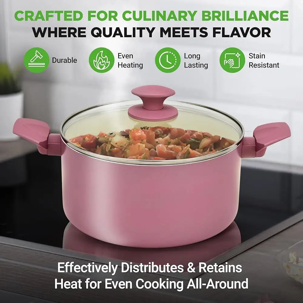 XMSJ Ceramic Nonstick Cookware Set Pots Pans Utensils