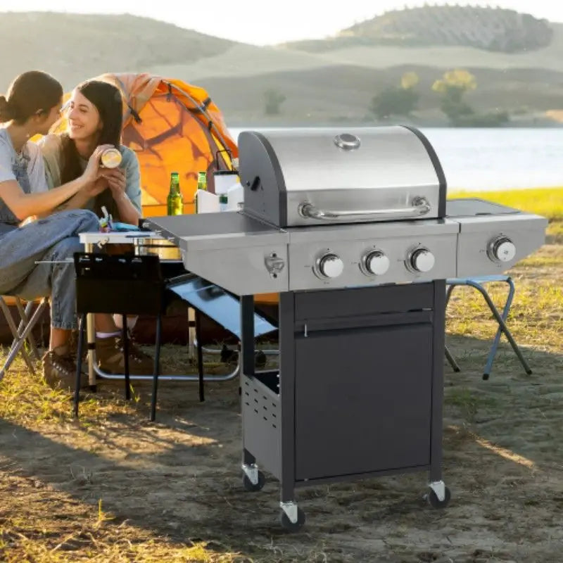 3 Burner Stainless Steel Gas Grill Side Burner 37000 BTU