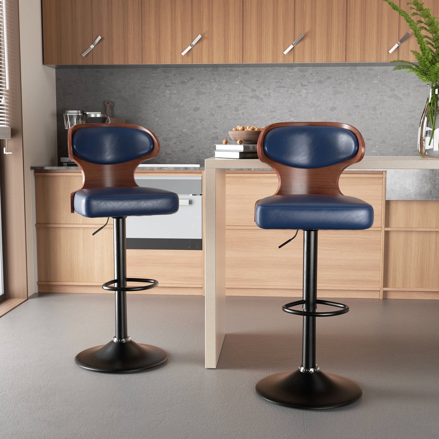 Nalupatio Bar Stool Set 2Pcs Backrest Swivel PU Leather
