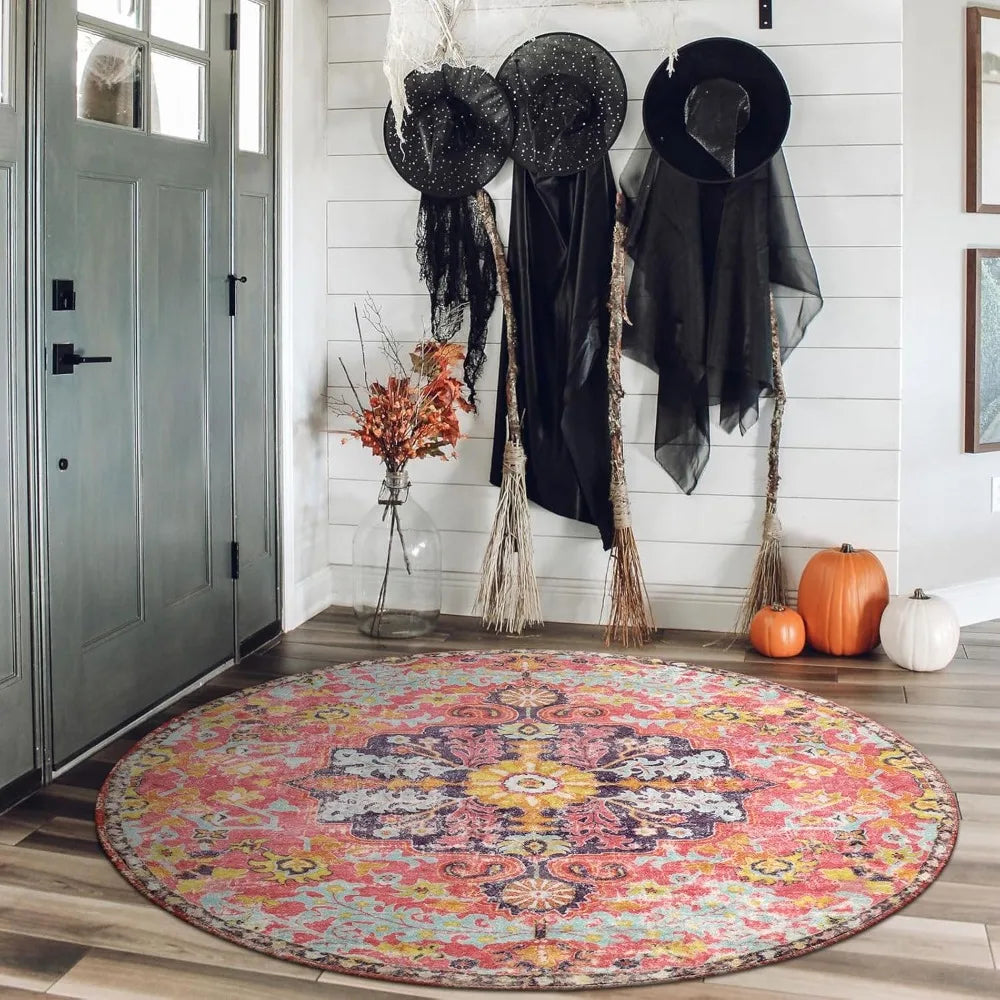 Hignconcerned Bohemian Medallion Round Rug Indoor Mat