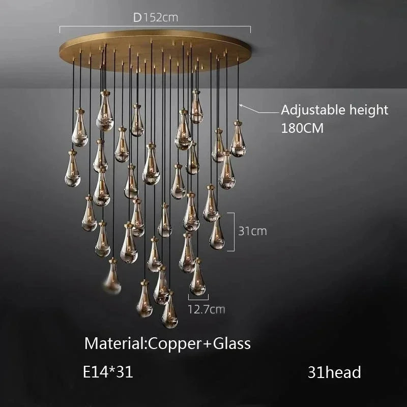Modern E14 Crystal Vintage Water Droplet Pendant Chandelier