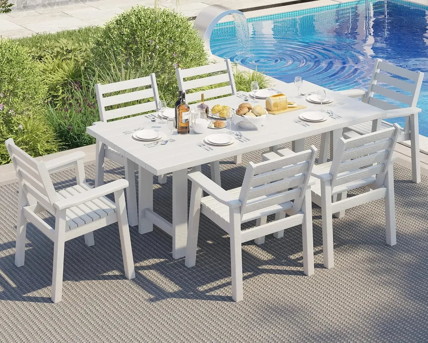 General 7 Piece HDPE Outdoor Dining Set With Umbrella