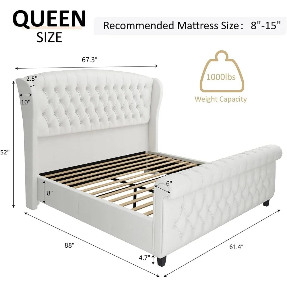AMERLIFE Platform Bed Frame With Chenille Upholstery