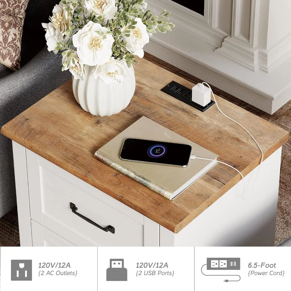 DAFIFY Nightstand With Charging Station Bedside Table