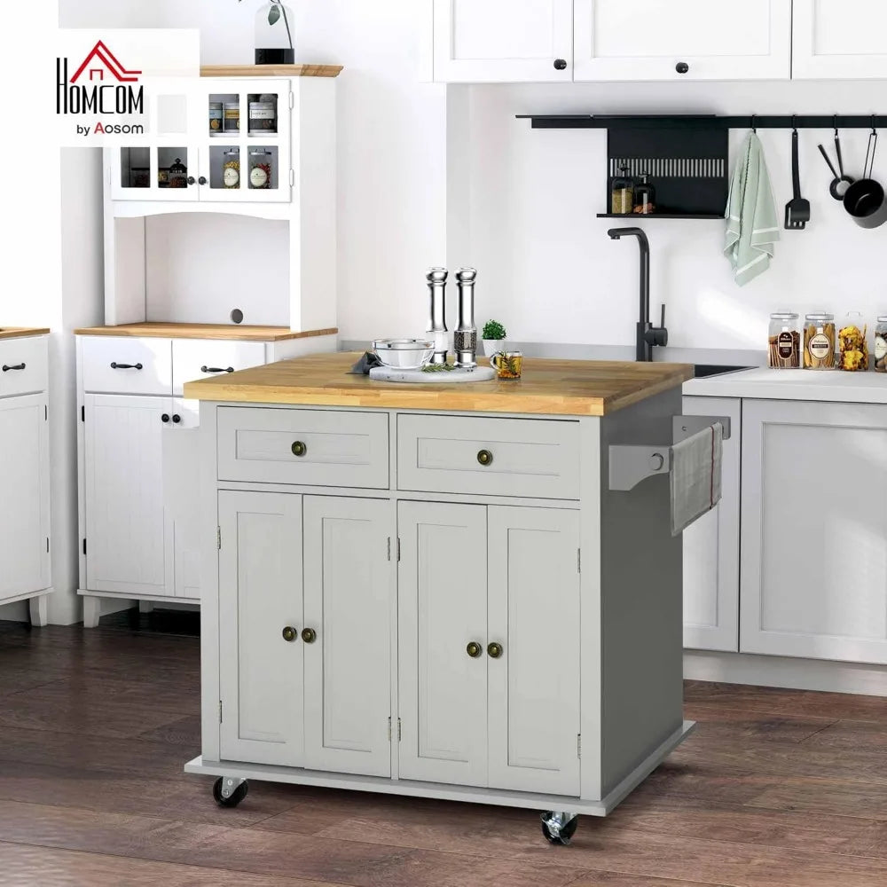 Ticify Kitchen Island Cart With Rubber Wood Top On Wheels