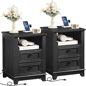 XMSJ Farmhouse Nightstands Set Of 2 With Charging Station