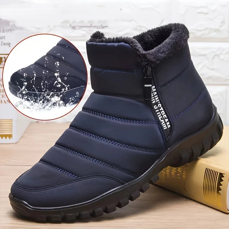 HenanChoice Men Snow Boots Waterproof Zipper Ankle Boots