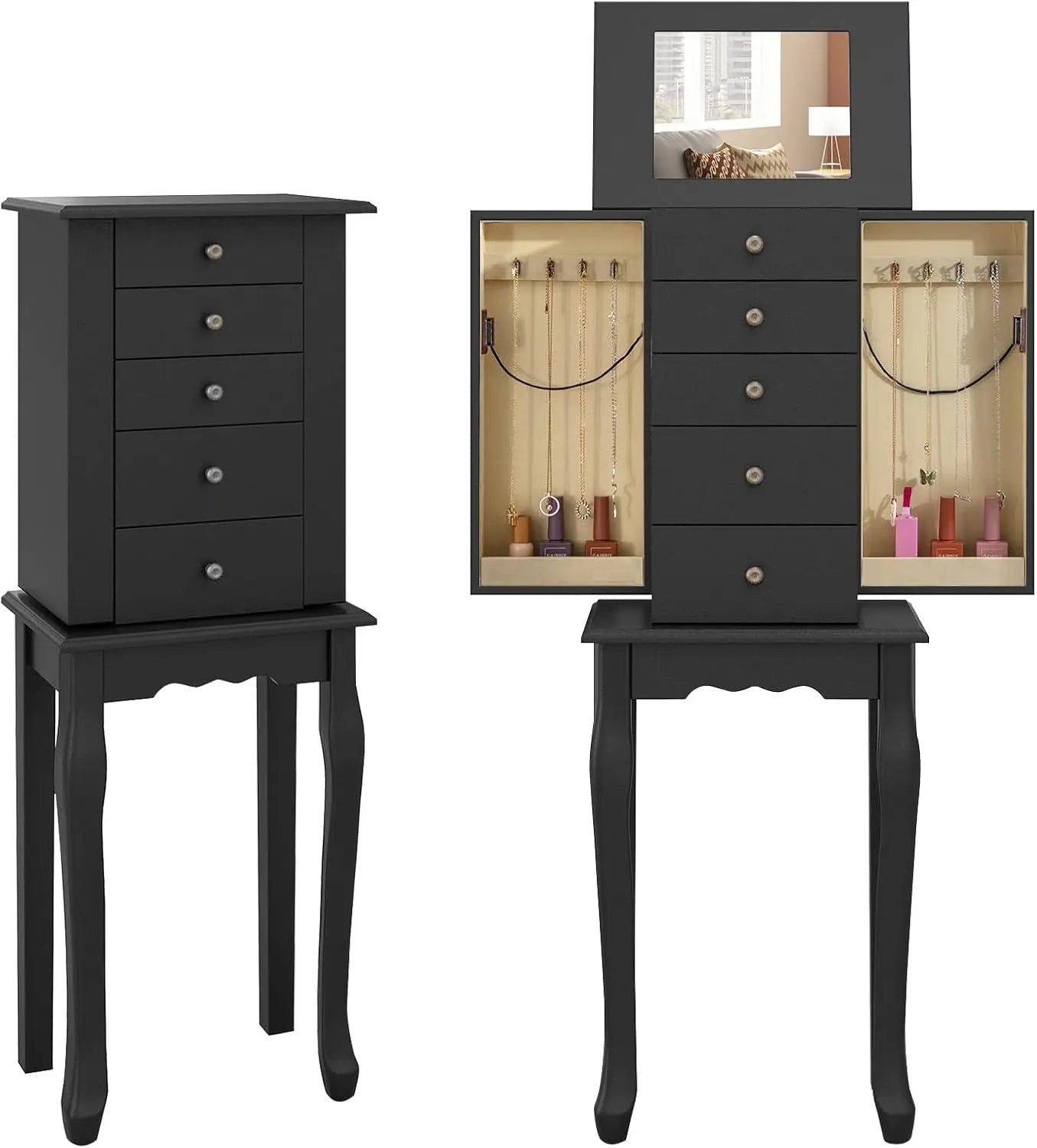 XMSJH Jewelry Cabinet Armoire With Flip Mirror Organizer