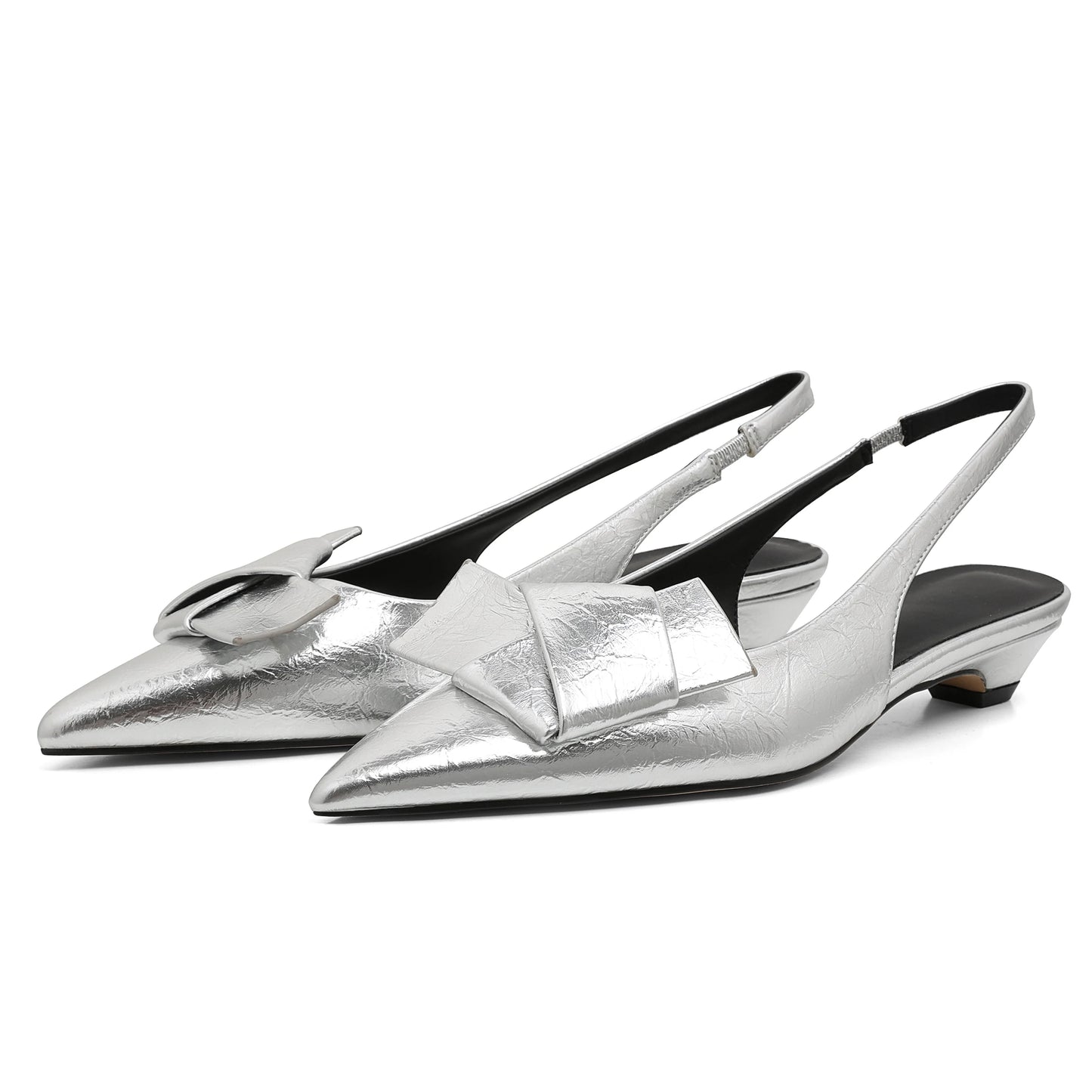 GIGIFOX Kitten Heels Back Strap Sandals Bow Knot Flat