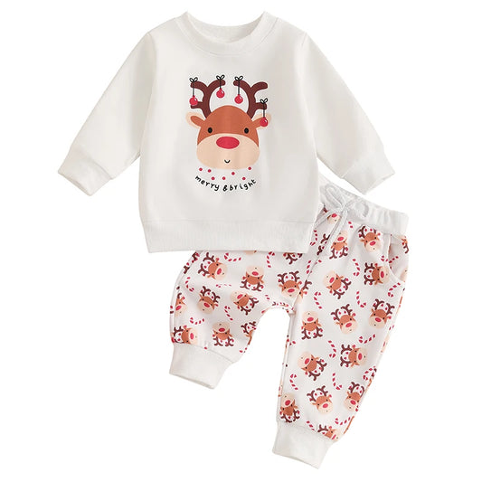 Toddler Christmas Deer Print Sweatshirts And Pants Set 2Pcs