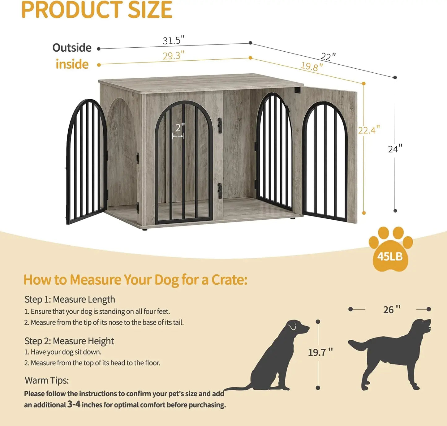 XMSJ Wooden Dog Crate TV Stand End Table Anti Chew