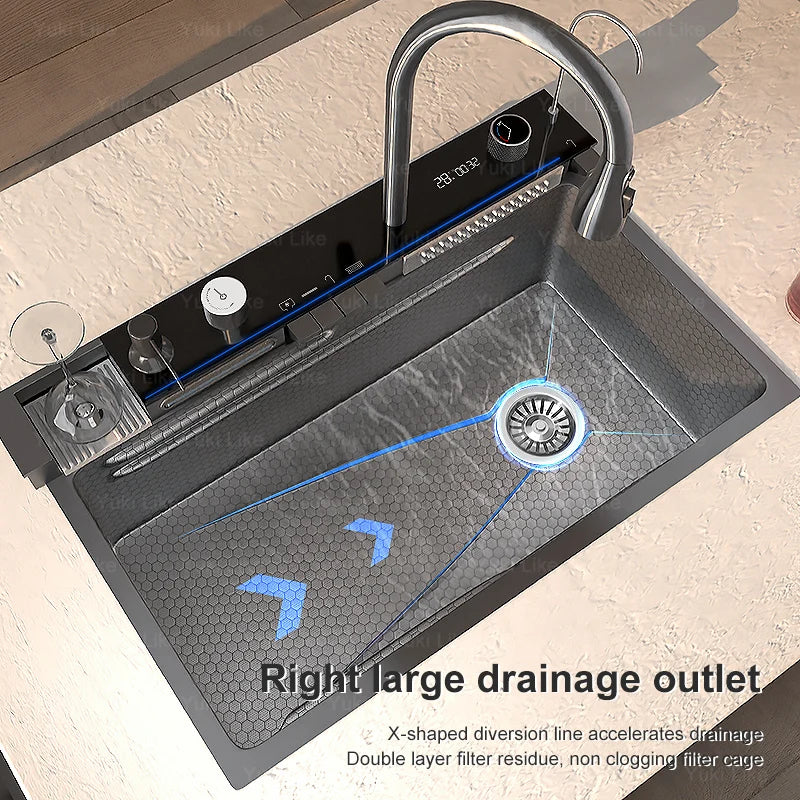 BusySink Stainless Steel Kitchen Sink With Waterfall Faucet