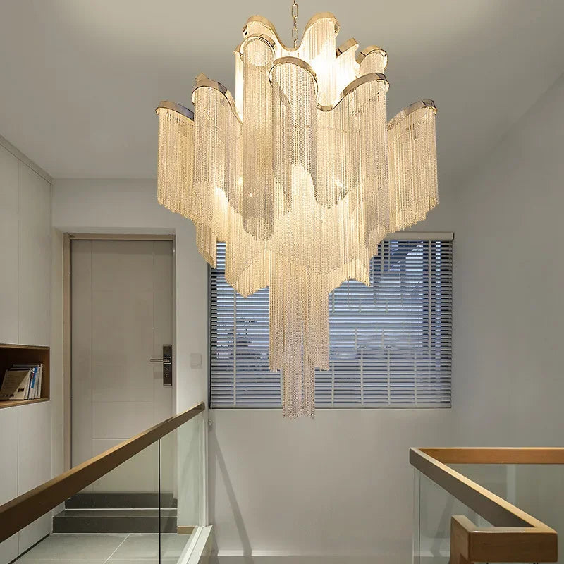 Italy Designer Tassel Chandelier Aluminum Chain Lighting