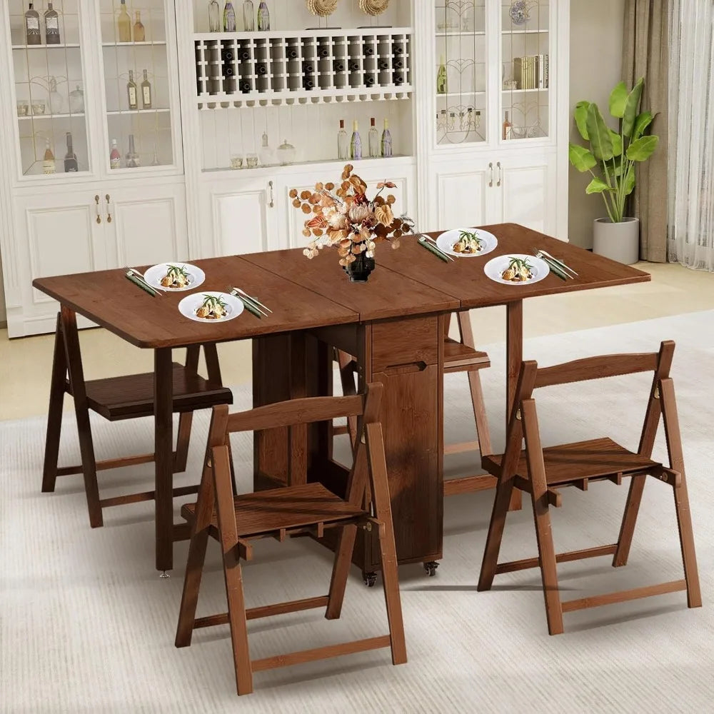 MKDK Folding Dining Table Set Drop Leaf Dinette Small Space