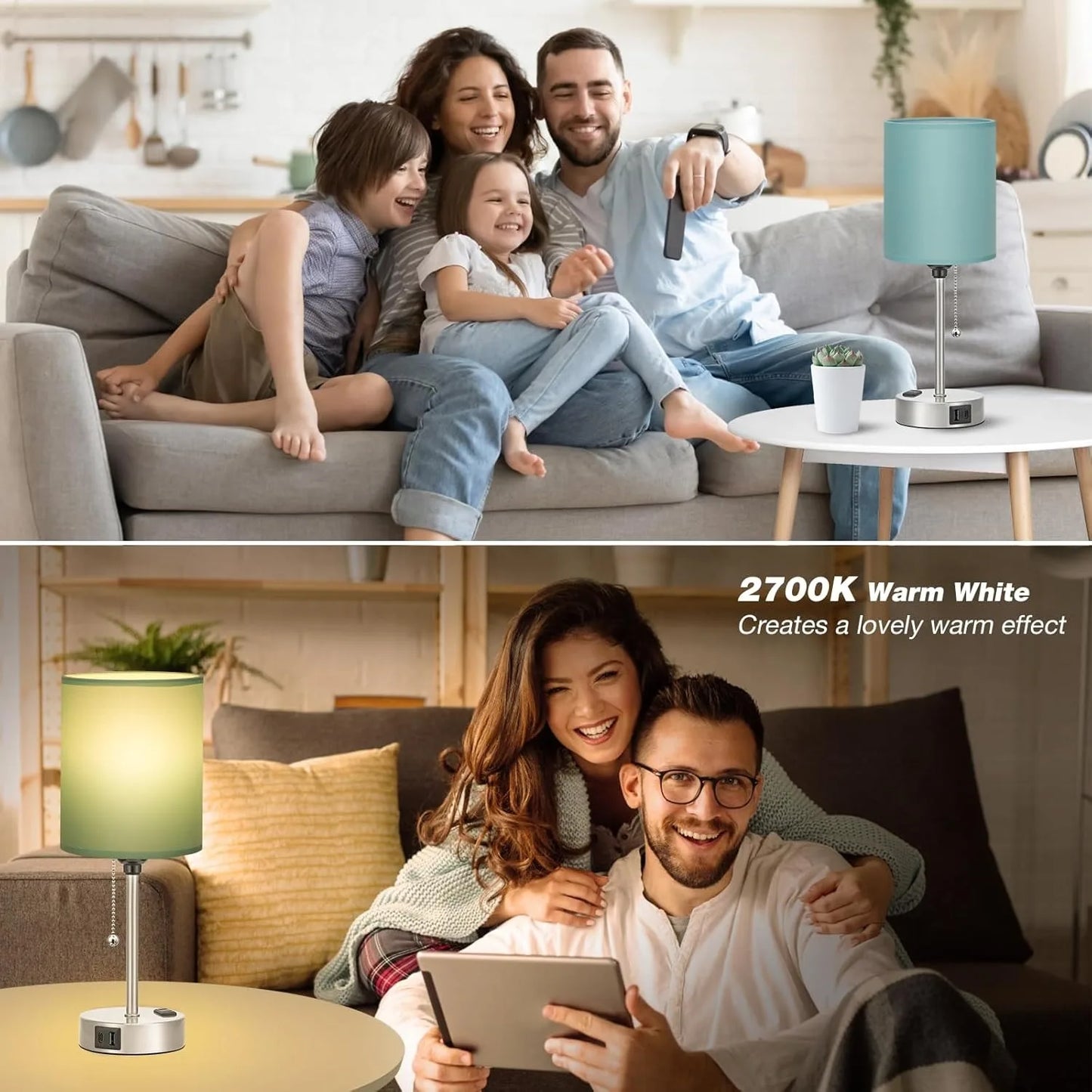 Bedside Table Lamp With Three Temperature Modes USB C Ports