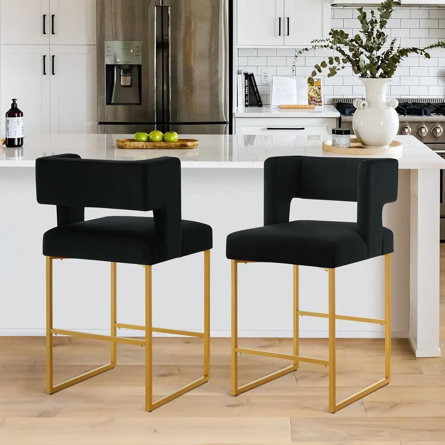 Angduo Velvet Bar Stools Set Of 4 Modern Metal Frame
