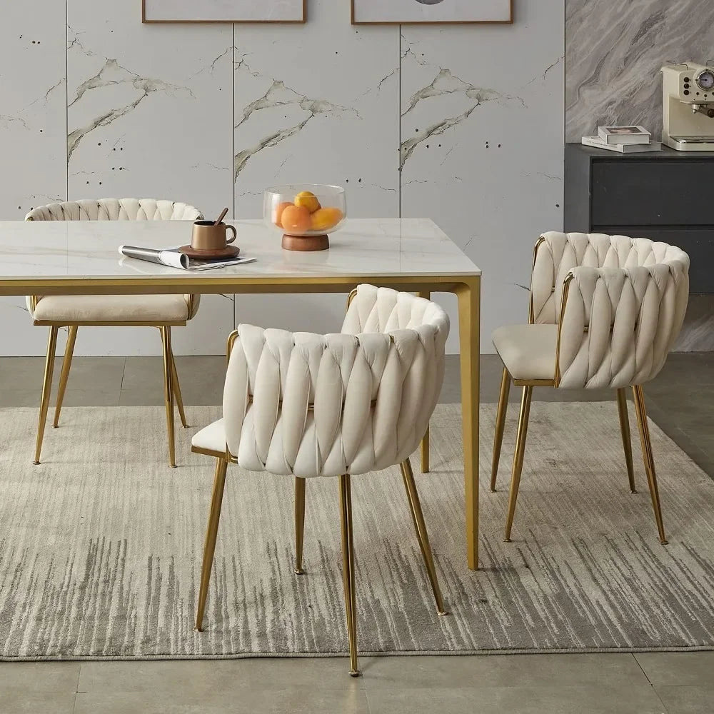 DAFIFY Woven Upholstered Velvet Dining Chairs Metal Legs