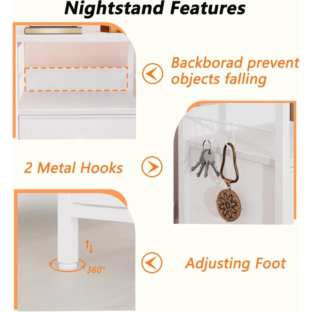 Frame Nightstands Set Two End Tables With Fabric Drawers