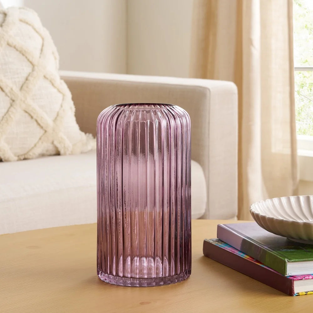 XMSJH Modern Ribbed Cylinder Glass Vase Table Decor