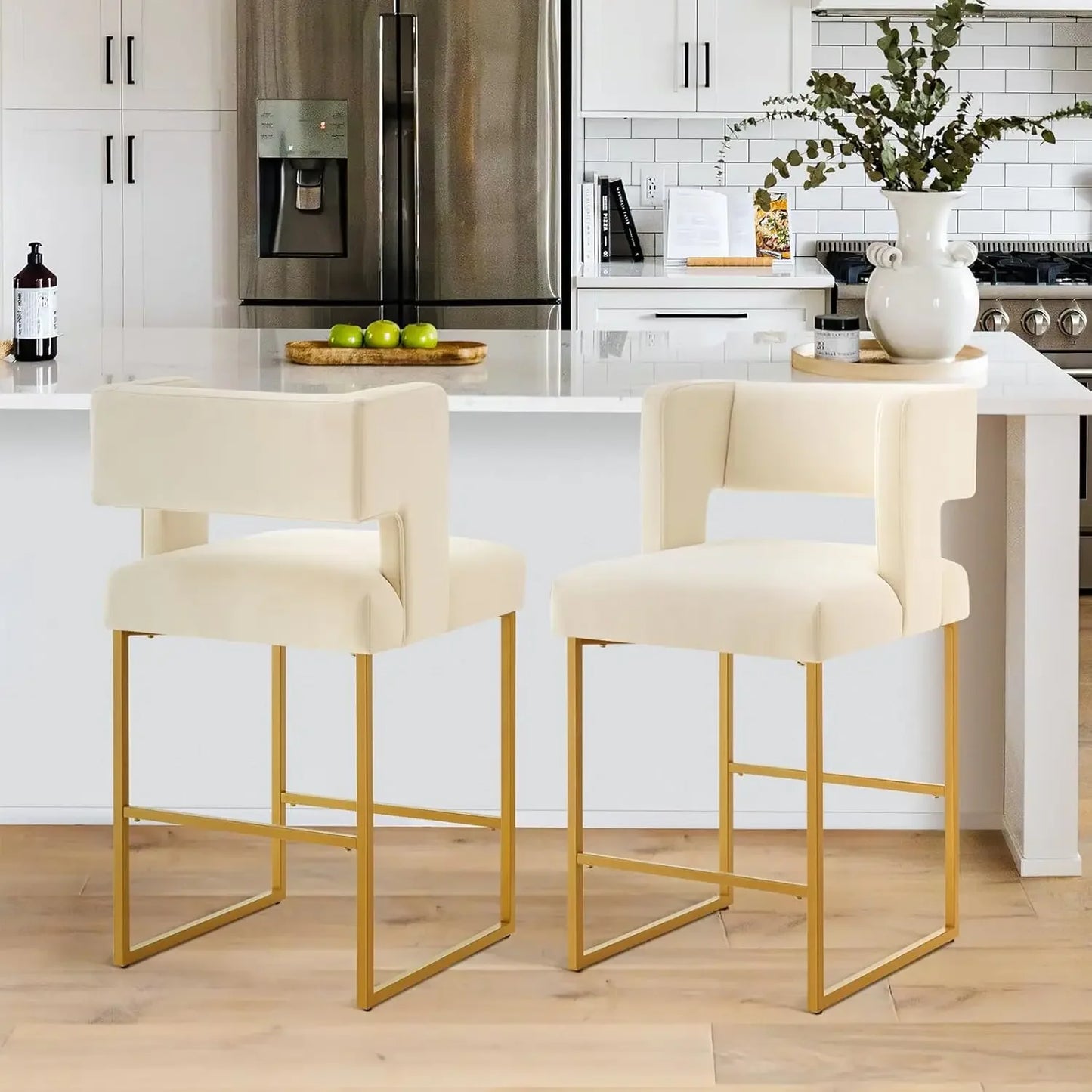 Angduo Velvet Bar Stools Set Of 4 Modern Metal Frame