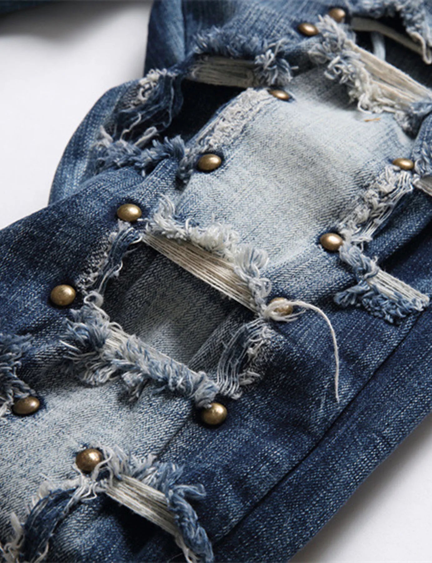 CN Zhejiang Mens Steampunk Patchwork Denim Jeans Rivet