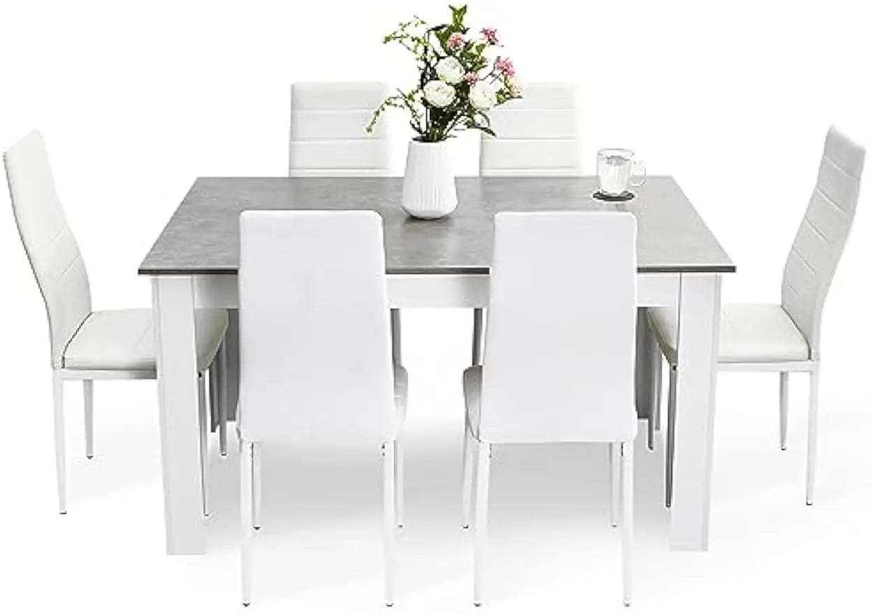 XMSJ Dining Table And Chairs Set 6 Piece Kitchen Modern