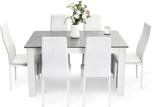 XMSJ Dining Table And Chairs Set 6 Piece Kitchen Modern