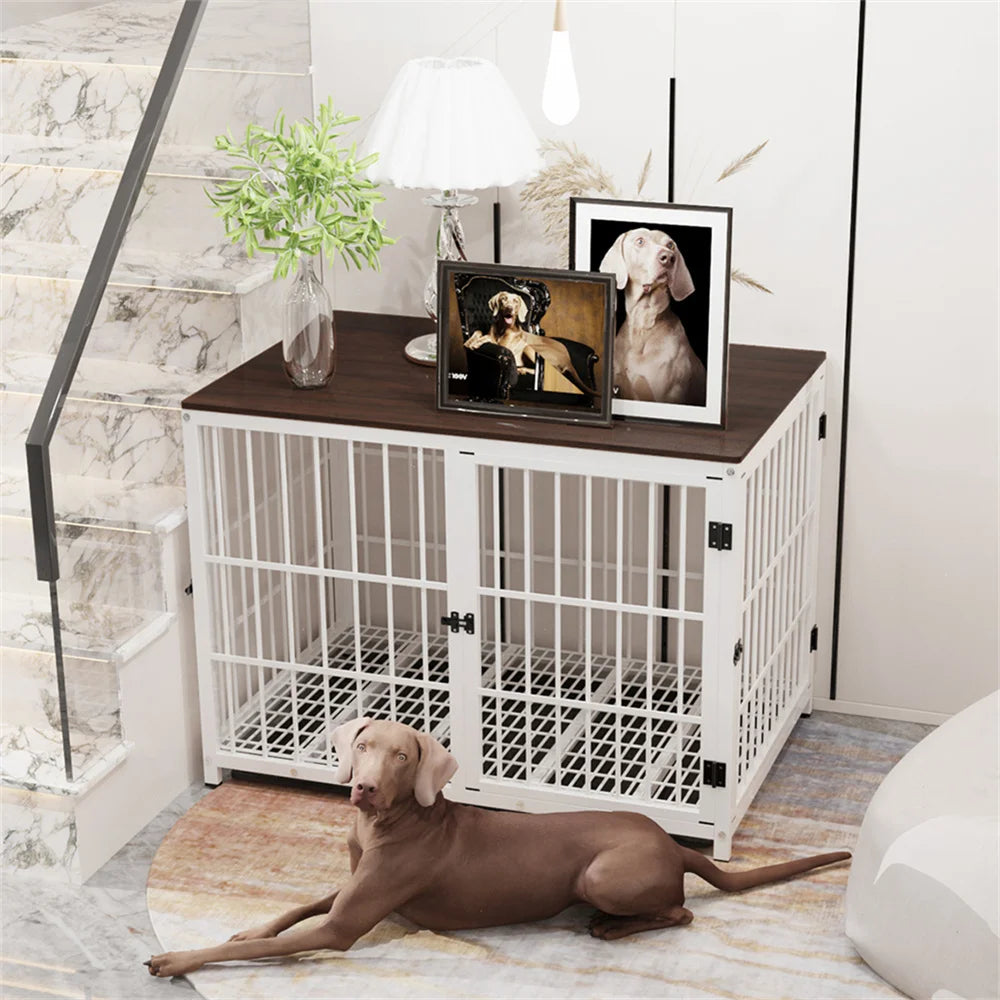 BORWARTH Large Wooden Dog Crate End Table Kennel With Doors