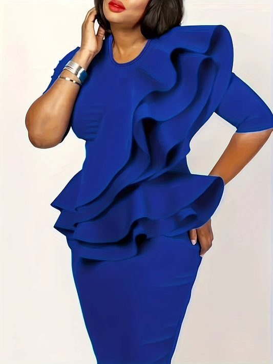 Craft Of Weaving Round Neck Ruffle Peplum Dress All Season