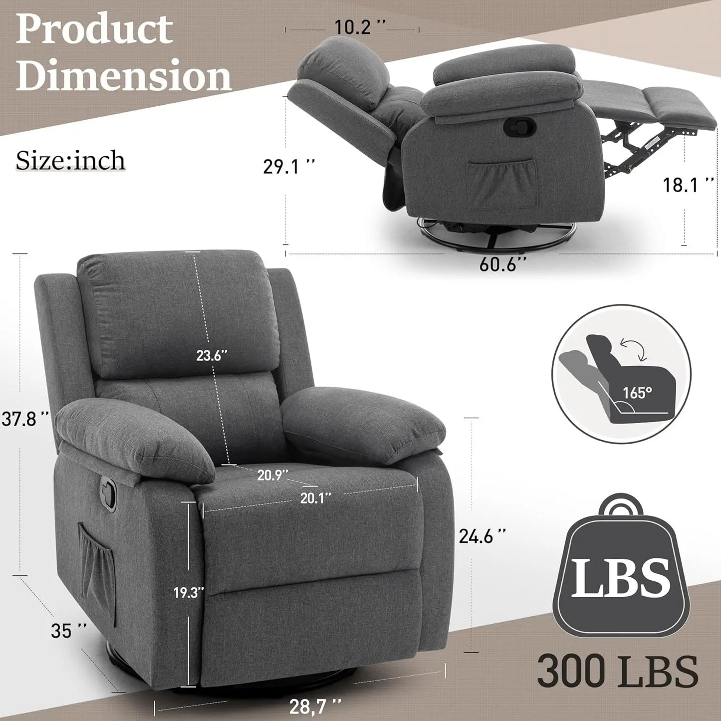 Complete Home and Apparel Recliner Chair 360 Swivel Rocker