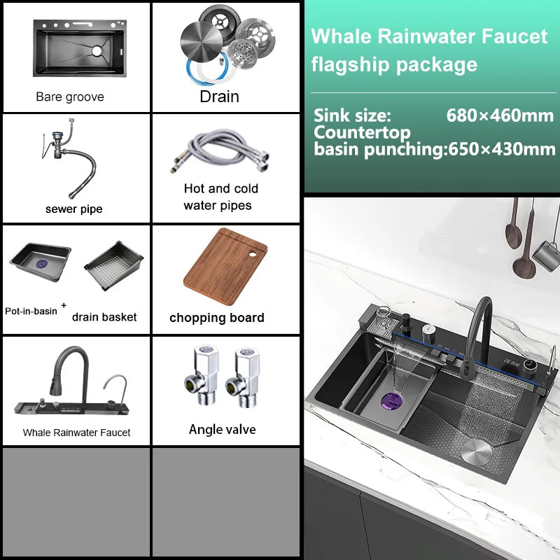 BusySink Stainless Steel Kitchen Sink With Waterfall Faucet