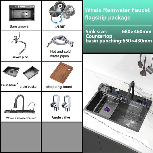 BusySink Stainless Steel Kitchen Sink With Waterfall Faucet