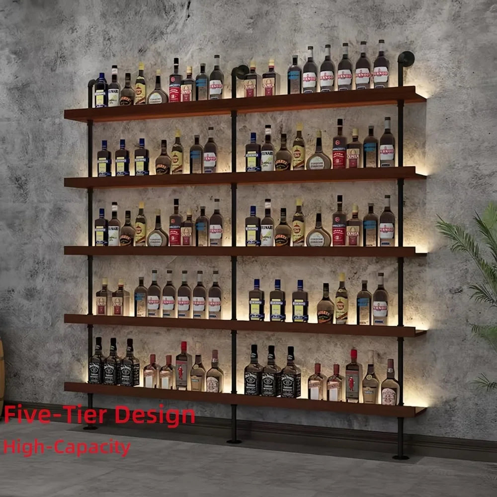 TANGXU 5 Tier Industrial Wall Mounted Wine Rack Shelves