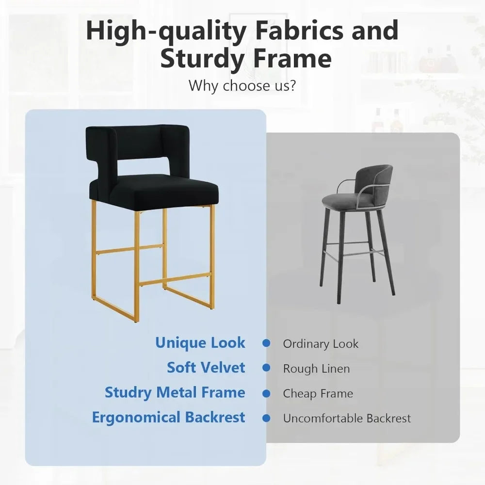 Angduo Velvet Bar Stools Set Of 4 Modern Metal Frame