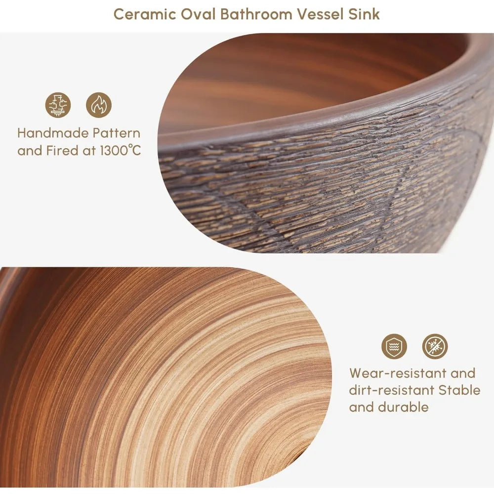 Oval Ceramic Vessel Sink For Bathroom Retro Style Wash Basin