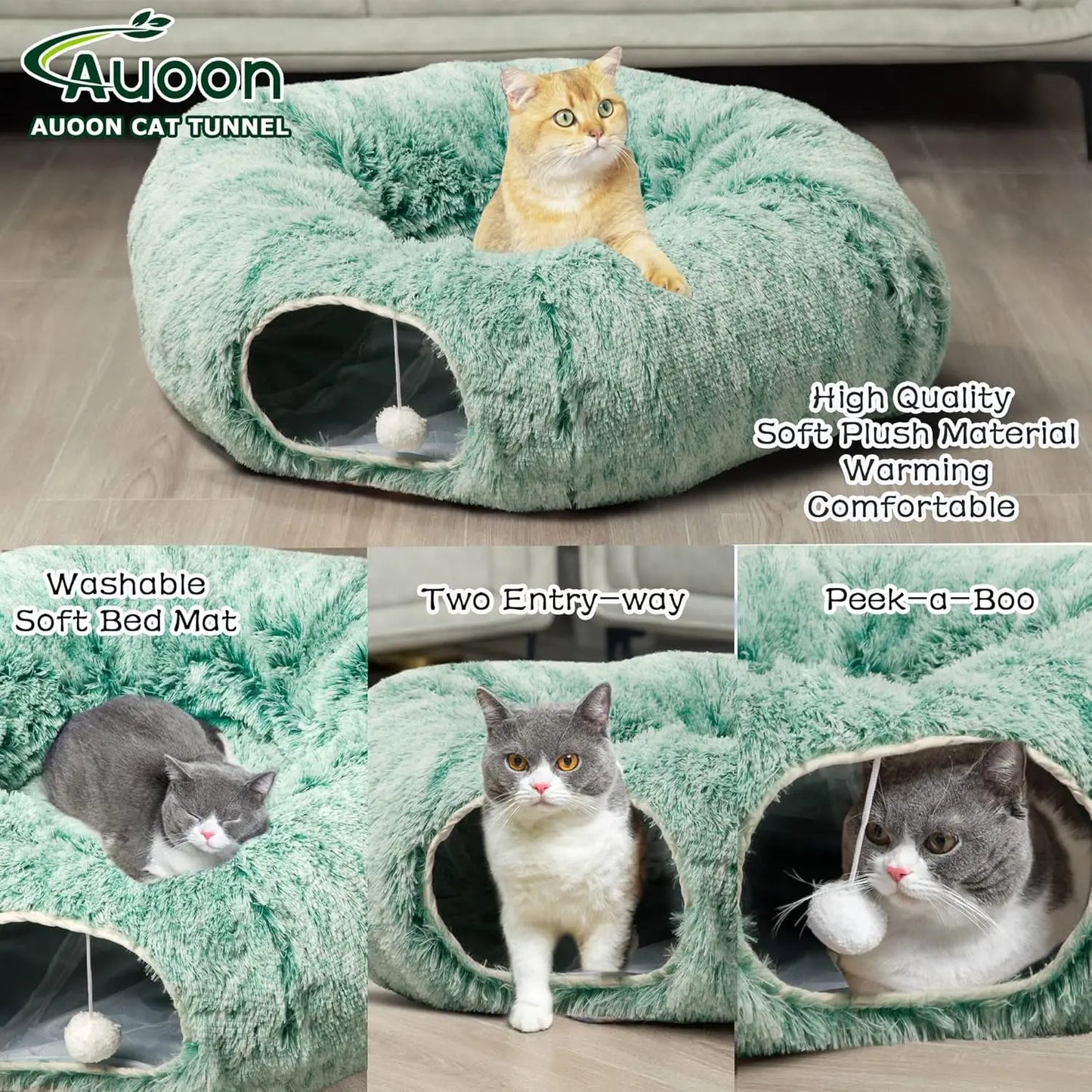 Hign Concerned Plush Cat Tunnel Bed With Central Mat