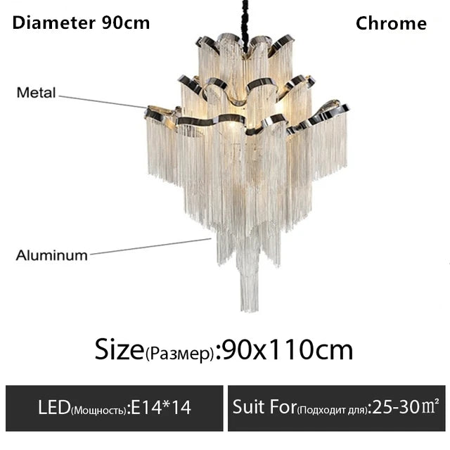 Italy Designer Tassel Chandelier Aluminum Chain Lighting