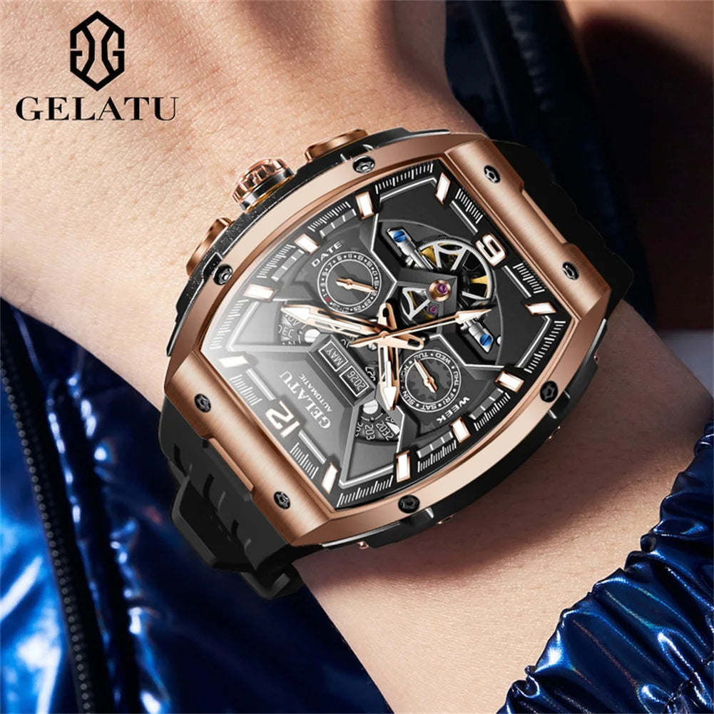 GELATU 6013 Watch For Men Waterproof Dual Calendar Silicone